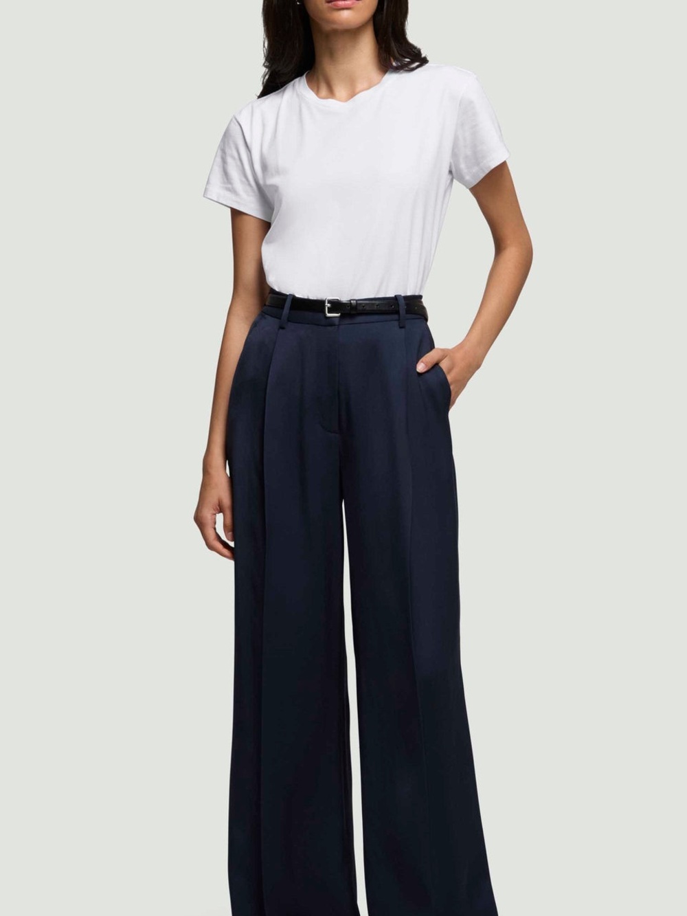 High-Rise Navy Wide-Leg Trousers